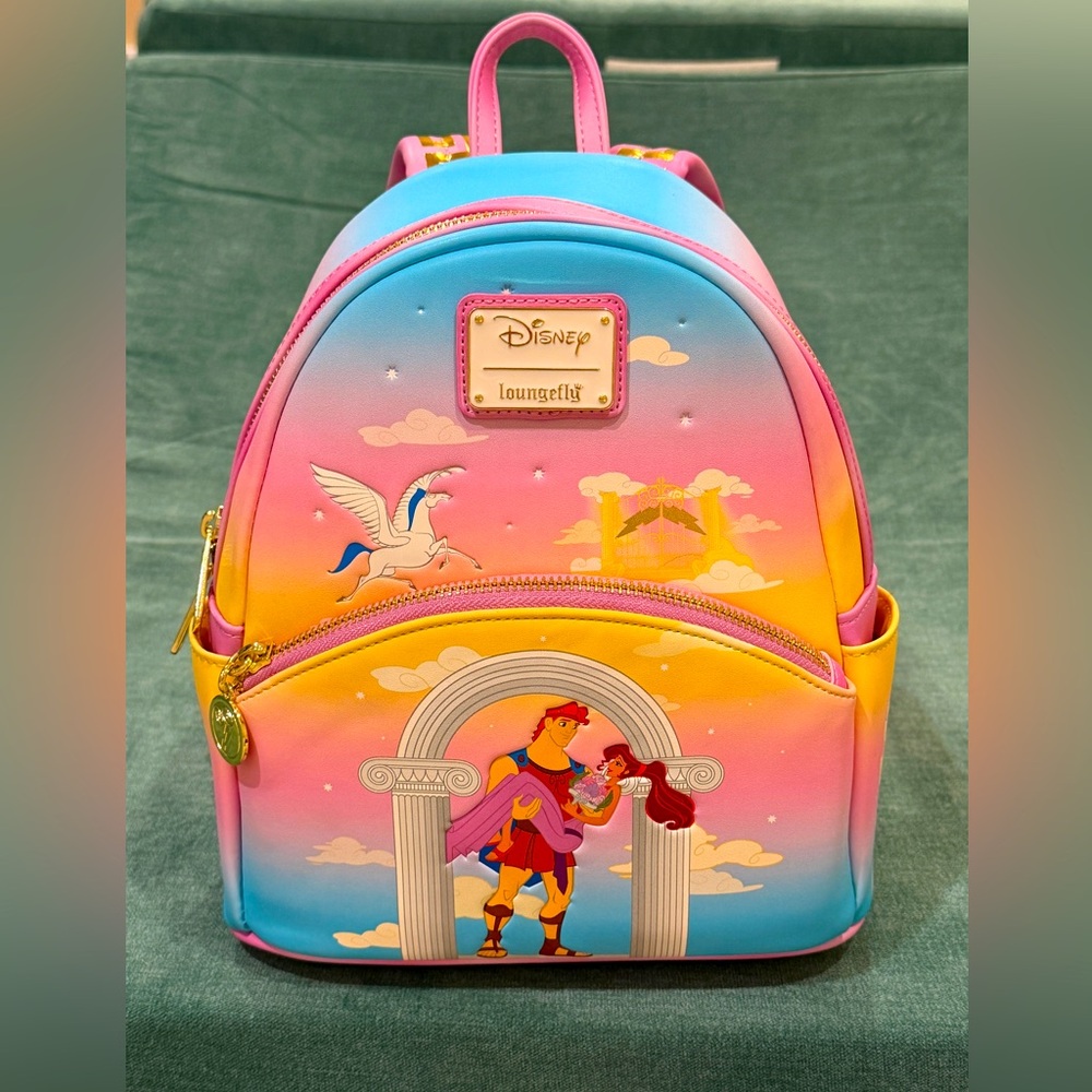 Disney Loungefly Hercules and Meg Mini Backpack - Pink Blue Yellow Gradient